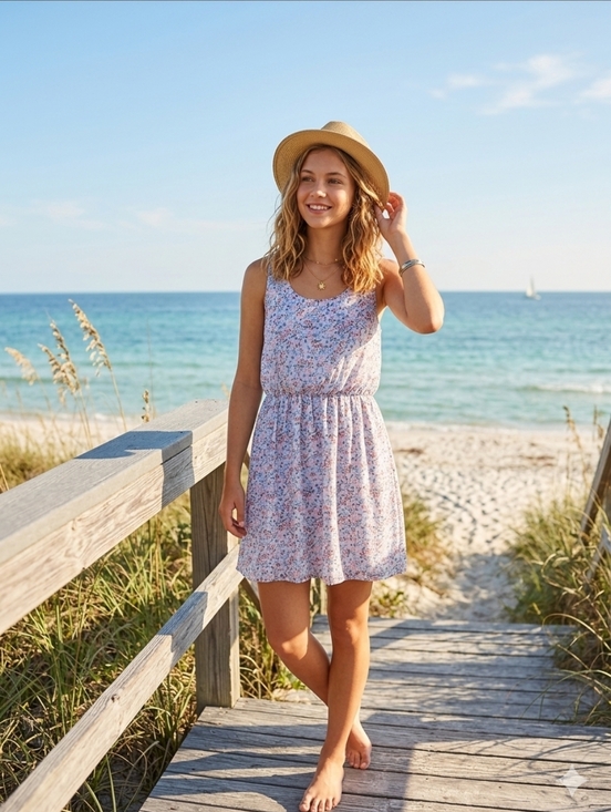 H&M Dresses & Skirts - H&M floral, elastic waist, cut out back, mini dress, size 8 Summer